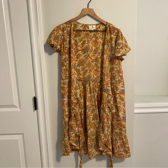 Perry Walker Collective Orange Floral Silk Blend Wrap Mini Dress Medium - Picture 8 of 14